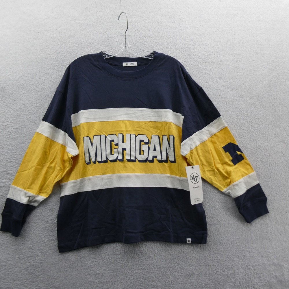 47 Brand Michigan Shirt Women Small Wolverines Navy Yellow Oversized Cotton